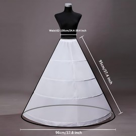 YULUOSHA Women's Petticoat 4 Hoops A-Line Underskirt Crinoline Floor Length Wedding Ball Gown Skirt Slip Wedding Dress Petticoats (DE/NL/SE/PL, Alphanumeric, One Size, Regular, White)