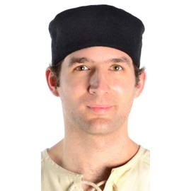 Medieval CAP Wool Lined Black, Grey, Red and Brown - Black - Large
