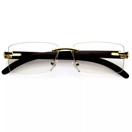 Street Knitted Gold Frame Rimless Mens Black Woodgrain 90s Rectangle Hip Hop Clear Tint Glasses