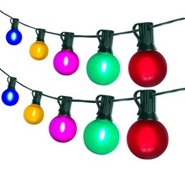 G40 - Cadena de luces LED de globo de Navidad, 50 pies, inastillables con 27 LED esmerilados multicolor (2 repuestos), luces redondas de Navidad para exteriores, para decoración de patio, balcón