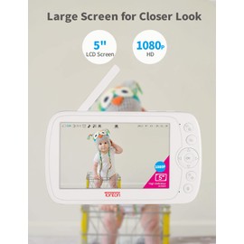 Wireless Tonton Baby Monitor with 1080P Camera, 5" Colour Screen, Infrared Night Vision, 2-Way Talk, Vox Mode, Lullabies, Room Temp, Feeding Reminder, Extended Usage Time, Range up to 1000ft