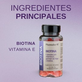 Pharmadan Biotina con Vitamina E 700mg 100 Cápsulas Suplemento Nutricional                                                                            