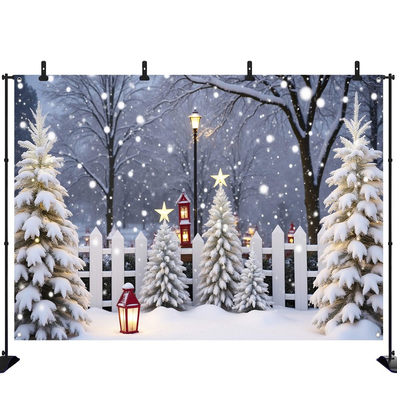 Christmas Photography Backdrop Glitter Snowy Forest Pine Tree Background Xmas