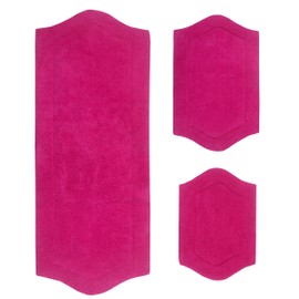 Home Weavers Waterford Collection 100% Cotton Tufted Bath Rug, Extra Soft and Absorbent Bath Rugs, Non-Slip Plush Bath Carpet, Machine Wash, Bath Mat for Bathroom, 3 Piece Set with Runner, Hot Pink