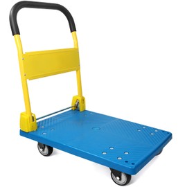 MaxWorks 50887 PP Foldable Heavy Duty Platform Truck Push Dolly 440-lbs Capacity Blue Platform with Yellow Handle - Ideal for Home Garden Office Workshop Warehouse and Moving