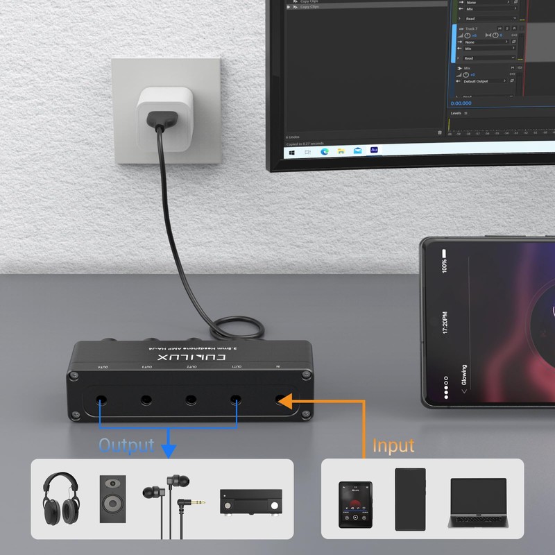 Cubilux 4-Way Headphone Amplifier 3.5mm with Volume Adjustment,Multiple Headphone Jack