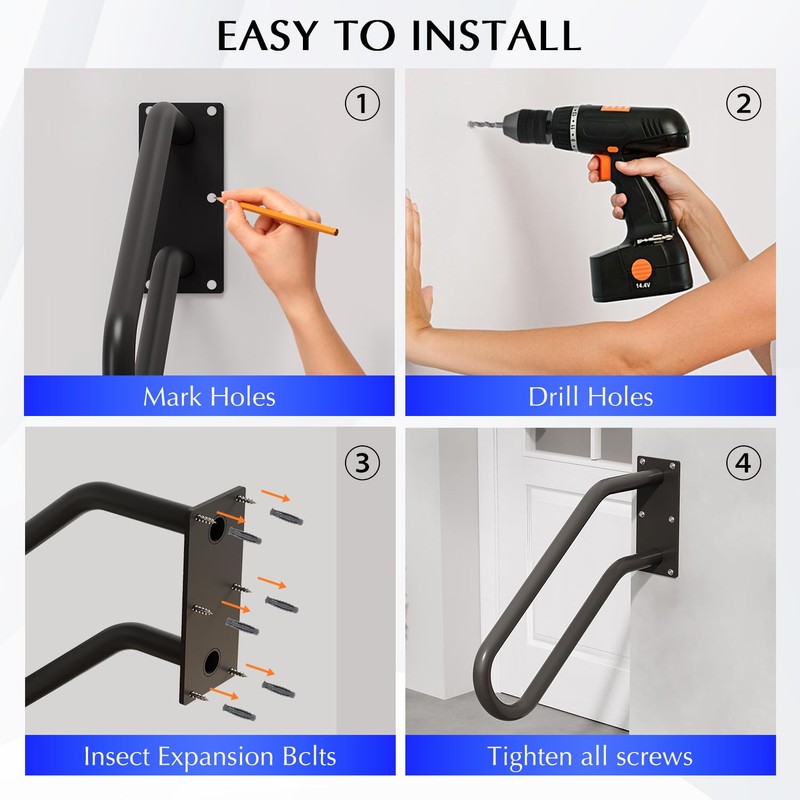 Hand Rails for Outdoor 1-2 Steps, Indoor Stairs, Bathroom, Wall