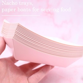 Yaure Joy 50 Pcs 2lb Paper Food Trays Boat Disposable Nacho Trays Paper Boat for Nachos, Hotdogs, Tacos, Fries (light pink)
