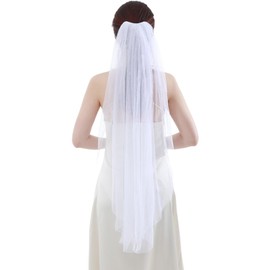 Geyoga Wedding Bridal Veil 1 Tier Classic Wedding Bridal Tulle Veils White Hair Accessories with Comb(Fingertip Length 39")