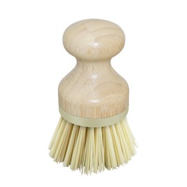 OGGI Natural Bamboo Dish Brush - Round Palm Dish Brush, Non-Scratch, Odorless Nylon Bristles, Durable Scrub Brush for Grease & Grime, Safe Cleaning Brush for Non-Stick Cookware - Khaki Accent Color