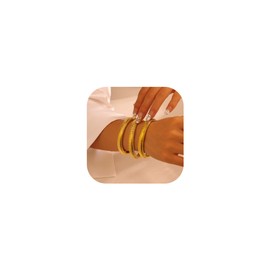 BUYITO Chunky Gold Bangles Bracelets for Women 18K Gold Plated Stainless Steels Stretch Bangles Flexible Wide Wristband Link Chain Cuff Bracelets Trendy Jewelry Gift (10mm gold bangles 3pcs)