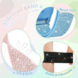3 Pack Sparkly Stretchy Gizmo Watch Band for Kids Compatible with Gizmo Watch 3 2 1/ Gabb Watch 3 2 1/ SyncUP/Cosmo JrTrack Watch, Bling Soft Nylon Elastic Bands for Boys Girls