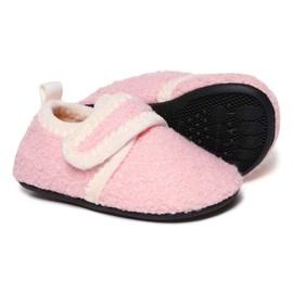 SLEVEL Comfort Toddler Slippers Lightweight Little Kids Indoor Non Slip Grip Winter Fuzzy Warm House Floor Home Shoes for Boys Girls (S191006Pink25.5)