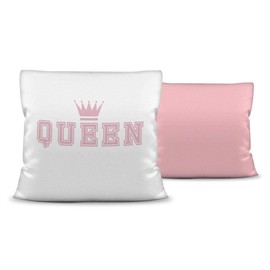 Decorative Cushion - Queen with Crown - for Couples and Lovers / Gift Idea / Favourite / Wedding / Couple / 40 x 40 / Colour Cushion Dusky Pink with Filling