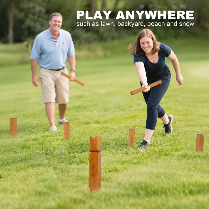 SunNordik Rubber Wood Kubb Yard Game Set for Kids &