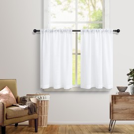 White Cafe Curtains 30 Inch Length for Kitchen Window Curtains Over Sink 2 Panels Set Back Tab Pocket Short Tier Semi Sheer Linen Small Curtains for Bathroom Bedroom Living Room Wide 30 by 30 In Long