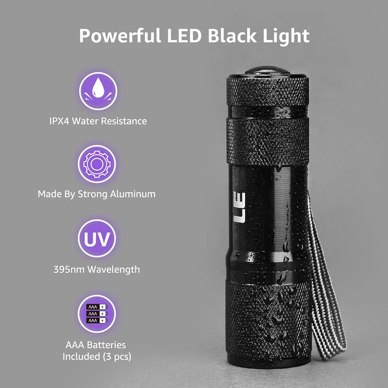 Lighting EVER Black Light Flashlight, Small UV Lights 395nm, Portable