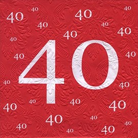 Napkins 40th Birthday with Embossing Pack of 20, 3-Ply, 33 x 33 cm