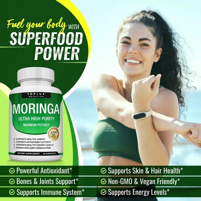 Moringa Capsules 1200mg – Pure Moringa Powder for Immune &