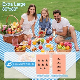 Three-Layer Thick Outdoor Picnic Blanket, Waterproof Outdoor Blanket, Suitable for Beach, Park and Camping, with a Hand Strap for Easy Carrying, Suitable for Family Gatherings, 80"x80" (Blue)