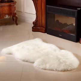 MH MYLUNE HOME Genuine Sheepskin Rug, New Zealand Natural Sheepskin Throw,Luxury Fluffy Sheepskin Seat/Chair Cover, Real Shearling Rug Soft, Lambskin Rug for Bedroom/Living Room,Ivory White