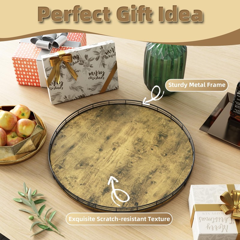 Lazy Susan Turntable Organizer for Table Top, 21’’ Round Wooden