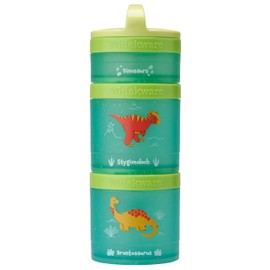 Whiskware - Recipientes apilables de dinosaurios para niños y niños, 3 tazas apilables para aperitivos para la escuela y los viajes, verde/azul