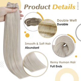 Full Shine Sew in Hair Extensions Real Human Hair Blonde Remy Hair Extensions Soft Straight Hair Extensions Bundles Human Hair Invisible Double Weft Hair Extensions for Women 14 Inch 100 Grams