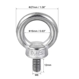sourcing map Lifting Eye Bolt M6 x 12mm Male Thread with Hex Screw Nut for Hanging Securing Chain Wire Rope, 304 Stainless Steel, 2 Sets