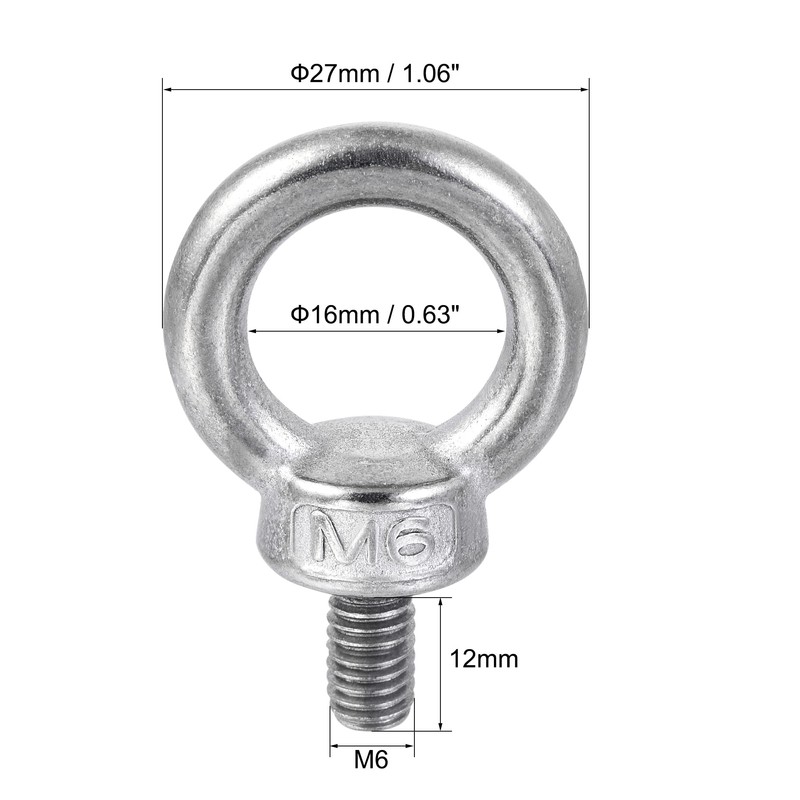 sourcing map Lifting Eye Bolt M6 x 12mm Male Thread
