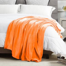 DREAMNINE Oversized Soft Fuzzy Fall Fleece Throw Blanket Twin Size 60" x 80", Decorative Large Solid Lightweight Velvet Bed Blanket, Big Cute Cozy Shaggy Microfiber Flannel Blankets for Bedroom,Orange