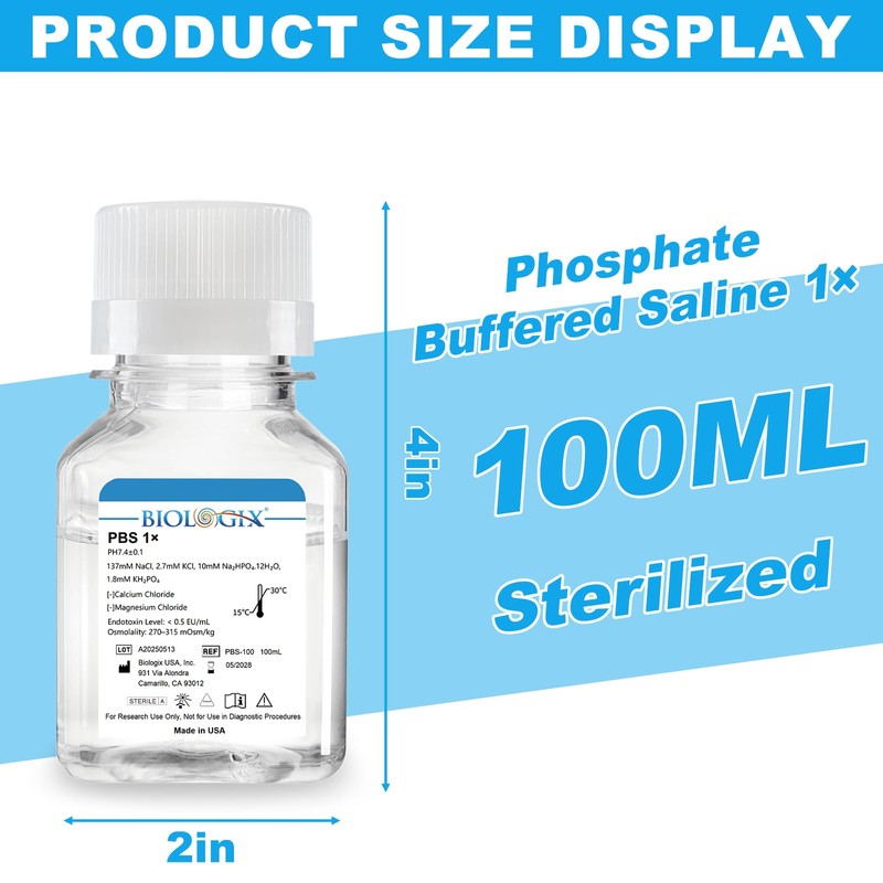 CryoKing Phosphate Buffered Saline 1X, 100ml Lab PBS Buffer 0.1um