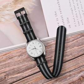 ANNEFIT Nylon Watch Strap 22mm, One-Piece Waterproof Military Watch Band with Heavy Black Buckle (Black/Grey)