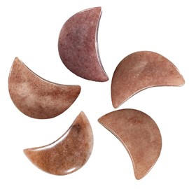 Cheungshing 5 Pcs Cresent Moon Reiki Crystal Polished Palm Worry Stone for Chakra Balance, DIY Jewelry Making, Meditation, Strawberry Quartz