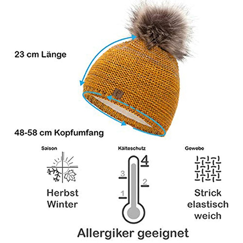 Faera Winter Warm Lined Faux Fur Bobble Hat, Fleece Lining,
