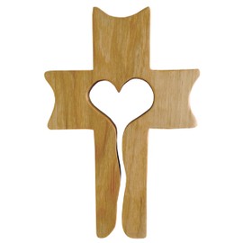 Kaltner Präsente Gift Idea - Wall Cross Real Beech Wood Cross Crucifix for Wall 19 cm Modern Heart