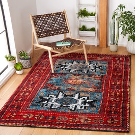 SAFAVIEH Vintage Hamadan Collection Area Rug - 5'3" x 7'6", Red & Light Blue, Oriental Persian Design, Non-Shedding & Easy Care, Ideal for High Traffic Areas in Living Room, Bedroom (VTH213Q)