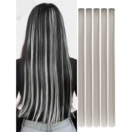 Straight Clip-in Hair Extensions, 20 inch long. 5 pcs. (Gray)
