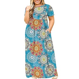 Floral Plus Size Dresses for Women 3X Short Sleeve Boho Beach Long Maxi Dress