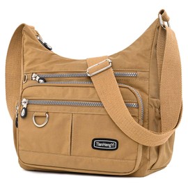 Tianhengyi Crossbody Bags for Women Multi-Pocket Nylon Shoulder Bag Waterproof Crossbody Purse Handbag Travel Messenger Bag, 1- Khaki