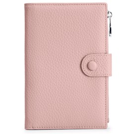 Leather Travel Wallet for Women, Slim RFID Blocking Passport Holder, Compact Passport Wallet with Zippered Coins Pocket and SIM Slots, Ladies Passport Cover