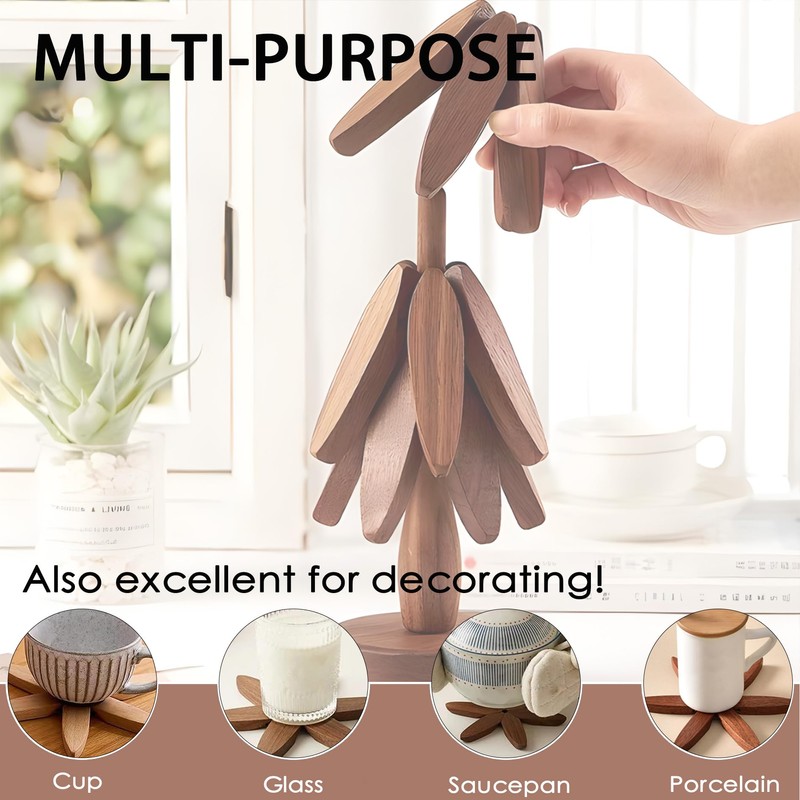 4pcs Wooden Trivets, Yellow-Brown Tree Coasters - Table Decoration for
