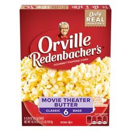 Orville Redenbacher’s Microwave Popcorn, Movie Theater Butter Flavor, 3g Fiber Per Serving, Movie Night Supplies, 3 oz., 6-Count