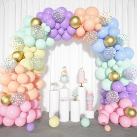 Amandir Amandir 164PCS Pastel Balloon Garland Kit, Rainbow Easter Unicorn Balloon Arch, Colorful Gold Confetti Balloons for Pastel Easter Baby Shower Wedding Ice Cream Mermaid Party Decorations Supplies