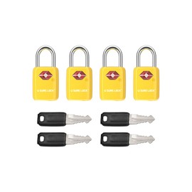 SURE LOCK TSA Approved Luggage Locks - One Key Opens All, Compact & Durable Zinc Alloy Travel Lock with Steel Shackle, Keyed Alike (Yellow 4 Locks, Mini Size for Suitcase/Backpack/Gym Locker)