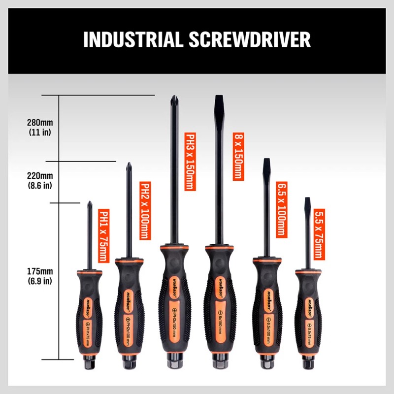 HORUSDY 6PC Magnetic Screwdriver Set 3 Slotted 3 Phillips Hexagon