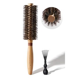 Cepillo redondo para soplar, cepillo de cerdas de jabalí para secar con soplado, cepillo redondo de madera para mujeres y hombres, alisar y rizar, aña
