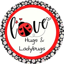Round Metal Tin Sign Rustic Wall Decor Ladybug Red Black Sign Wreath Enhancement Ladybug Sign Ladybug D¨¦cor Ladybug Sign Ladybug Decor Ladybug Wreath Fall Ladybug Sign Wood Sign for Crafts 12x12 Inch