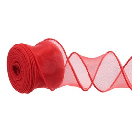 PATIKIL Wired Chiffon Ribbon 1-1/2 Inch x 10 Yard, Sheer Wired Organza Ribbon Fishtail Yarn Gift Ribbons for Crafts Gift Wrapping Floral Bouquet, Red