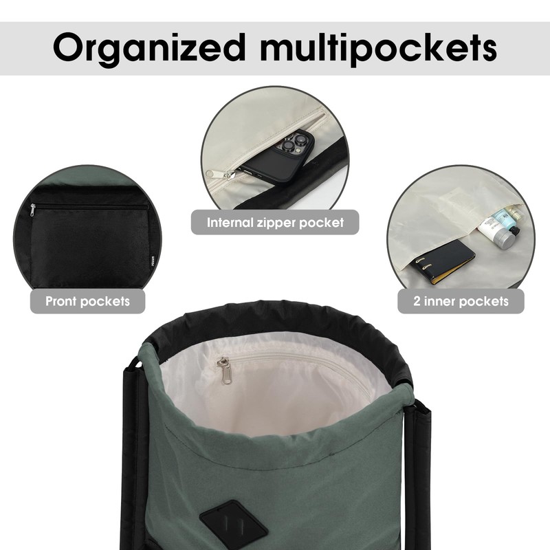 WANDF Drawstring Backpack, Sports Gym Bag with Wet Pocket, Water
